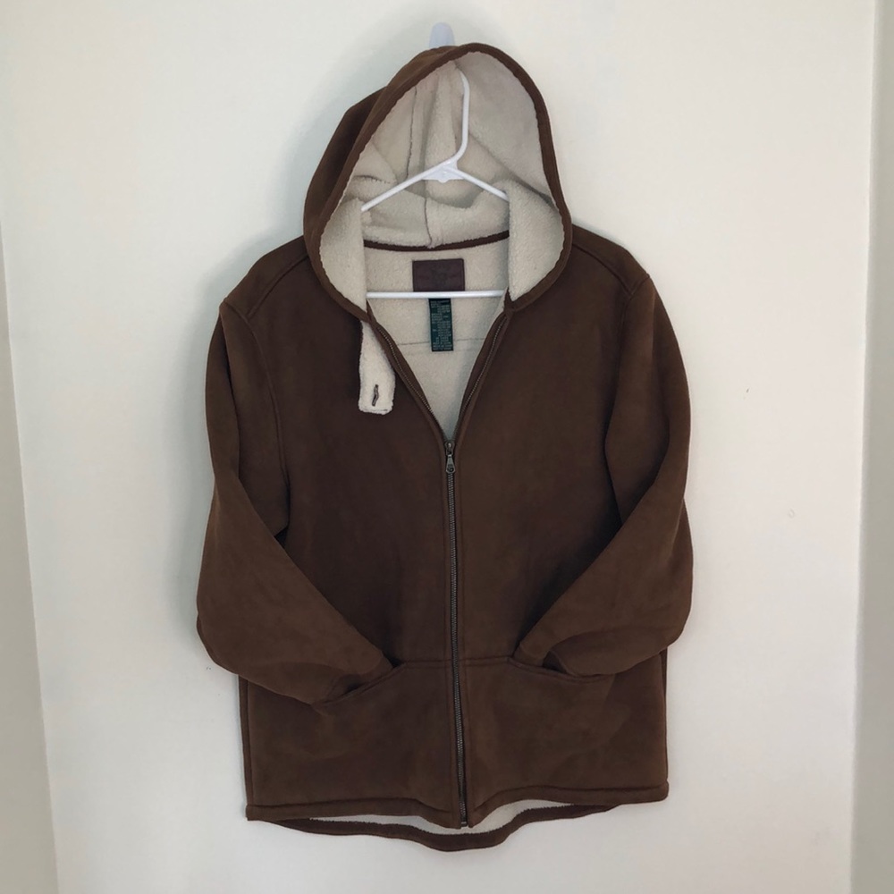 RARE Ralph Lauren Dry Goods Faux Suede Hooded Jacket Womens Large Shearling MINT